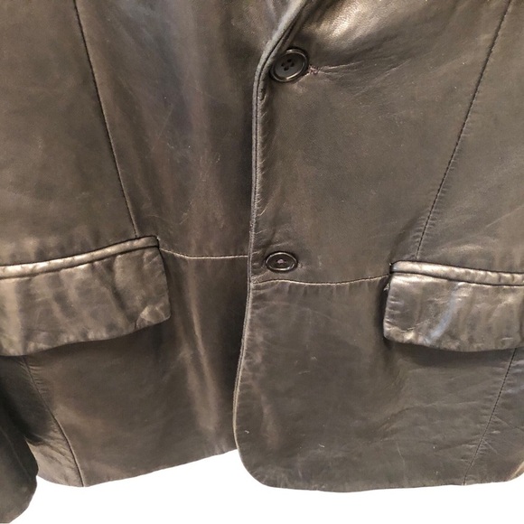 Banana Republic Butter Soft Leather 2 Button Blazer Jacket 40R Black Pockets - Picture 3 of 10